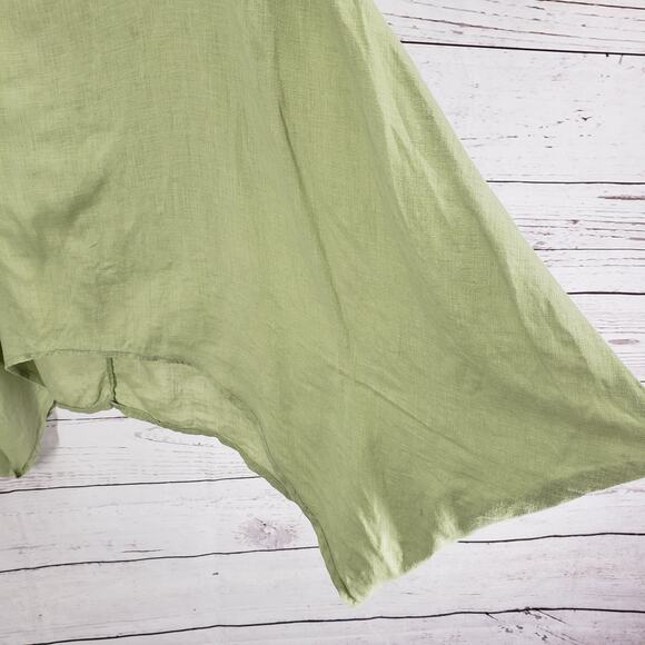 B. HADIKUSUMO Green 100%Linen Shark Bite Hem Roll Tab Sleeve Top Size XL - Picture 7 of 12